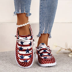 Women's Star & Polka Dot Canvas Shoes Lace Up Lightweight Outdoor Shoes