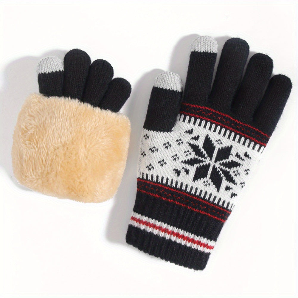 Winter Gloves Snowflake Patterns Plush Touch Screen Gloves