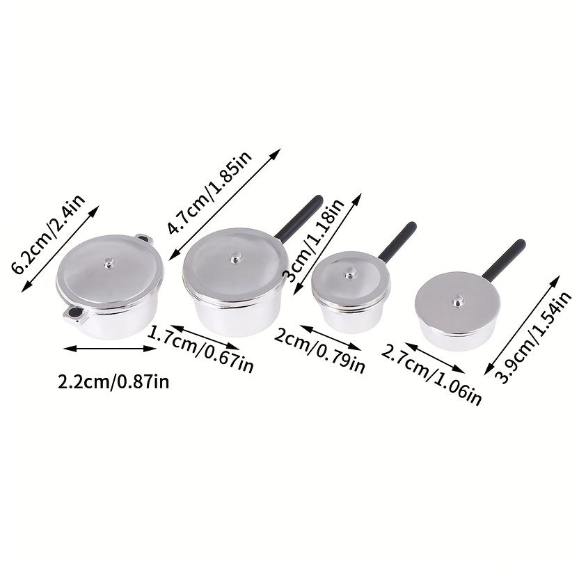 4Pcs 1:12 Dollhouse Metal Mini Pot Set