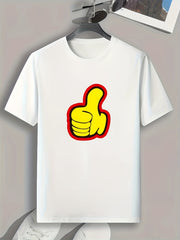 Thumb Up Pattern Print Men's Comfy Sports T shirt Graphic Tee