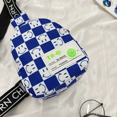 Boys Checkerboard Chest Bag Coin Purse Crossbody Strap