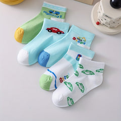 5Pairs Children's Cartoon Car Ankle Socks For Four Seasons
