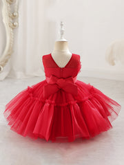 Girls Sleeveless Mesh Tutu Dress & Bow Headband Set for Party