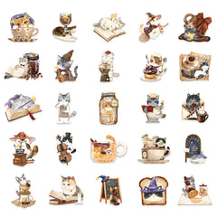 50pcs Vintage Cat Stickers Waterproof Vinyl for Water Bottles and Laptops