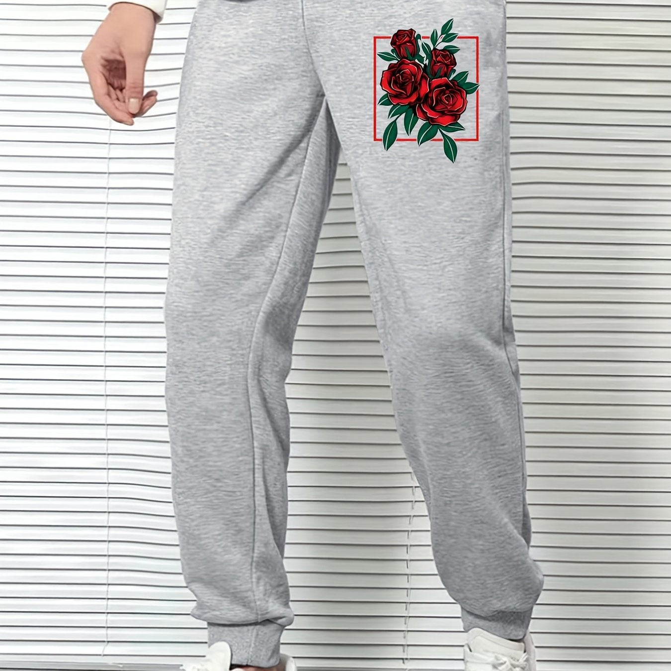 Roses Print Men s Sports Pants Men s Casual Drawstring Jogging Trousers