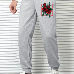 Roses Print Men s Sports Pants Men s Casual Drawstring Jogging Trousers
