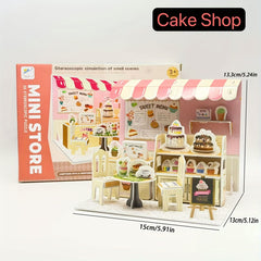 3D House Puzzle DIY Mini Kitchen Living Room Ice Cream Parlor Coffee Cake Set