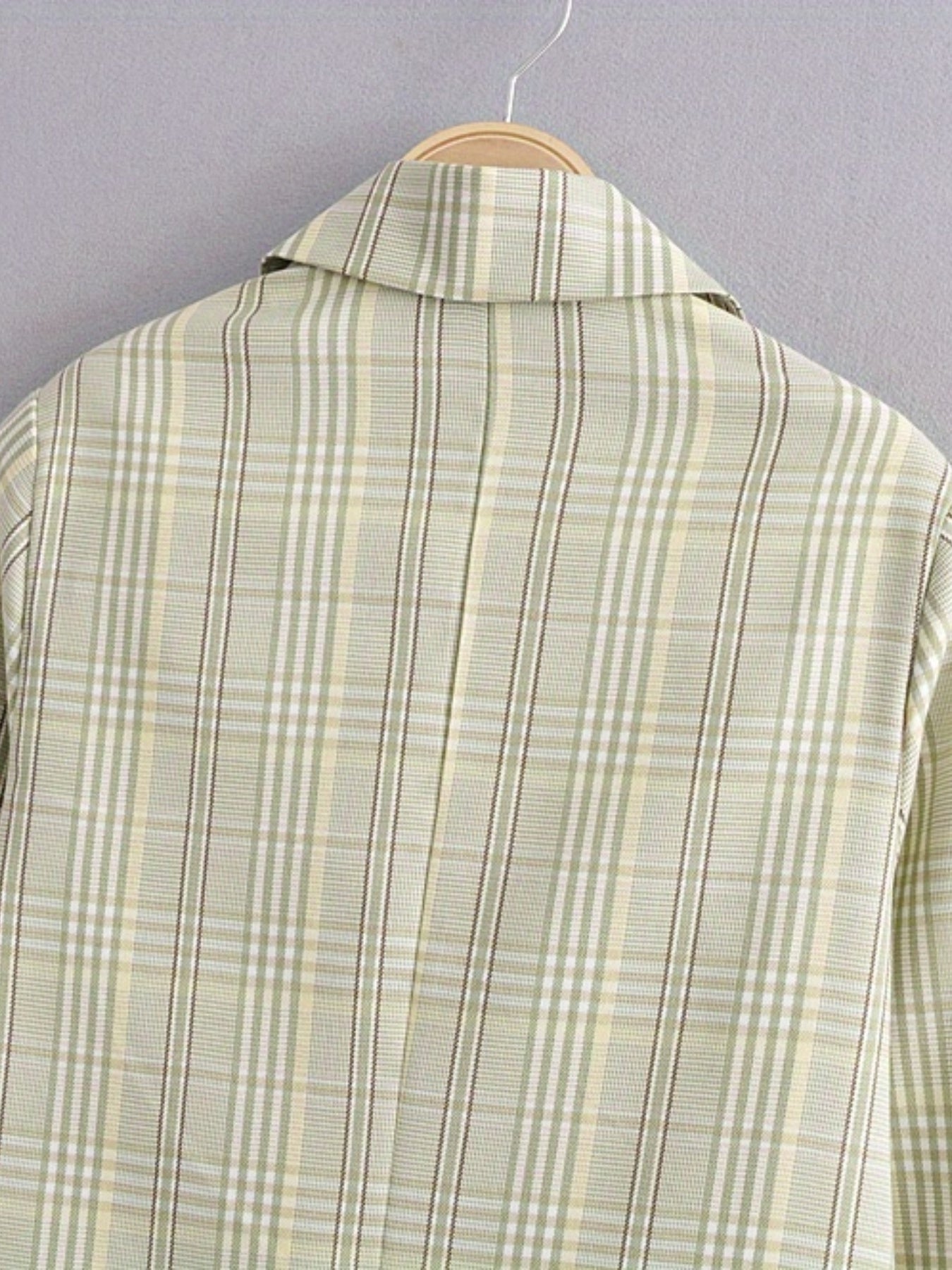 Plaid Print Lapel Blazer Double Breasted Outerwear