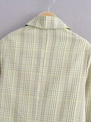Plaid Print Lapel Blazer Double Breasted Outerwear