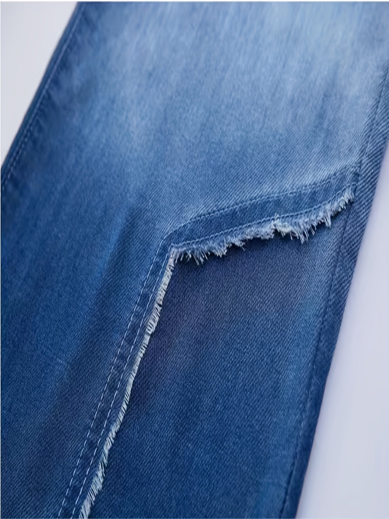 Stylish Gradient & Raw Trim Jeans Wide Leg Trousers