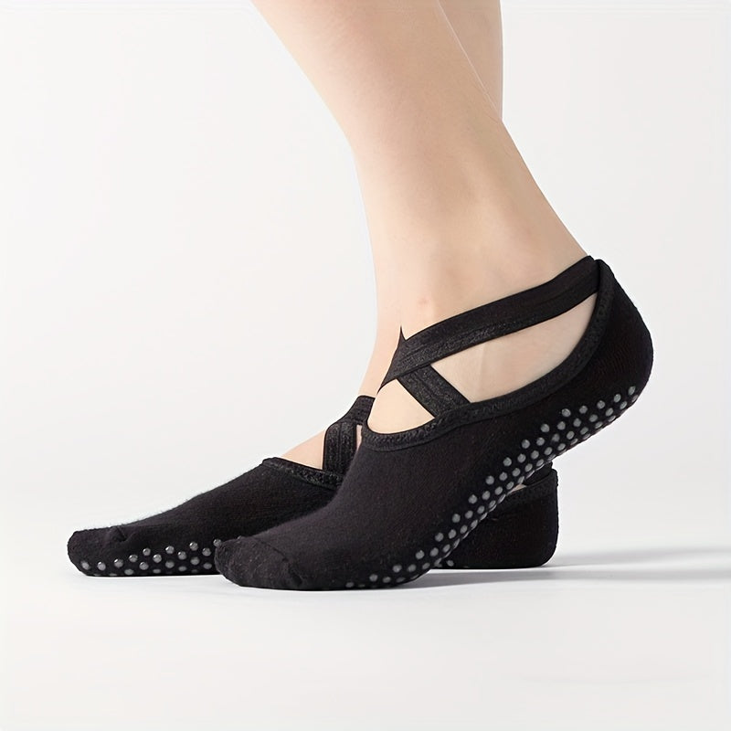 Women's Non Slip Yoga Socks with Cross Strap Grips