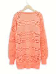 Casual Cardigan Women's Plus Solid Hollow Out Long Sleeve