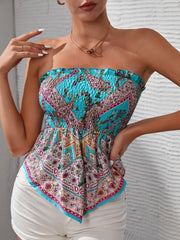 Floral Print Shirred Tube Top Sexy Strapless Summer