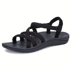 Knit Round Open Toe Sport Sandals Flat Quick Dry Soft Comfortable Slides