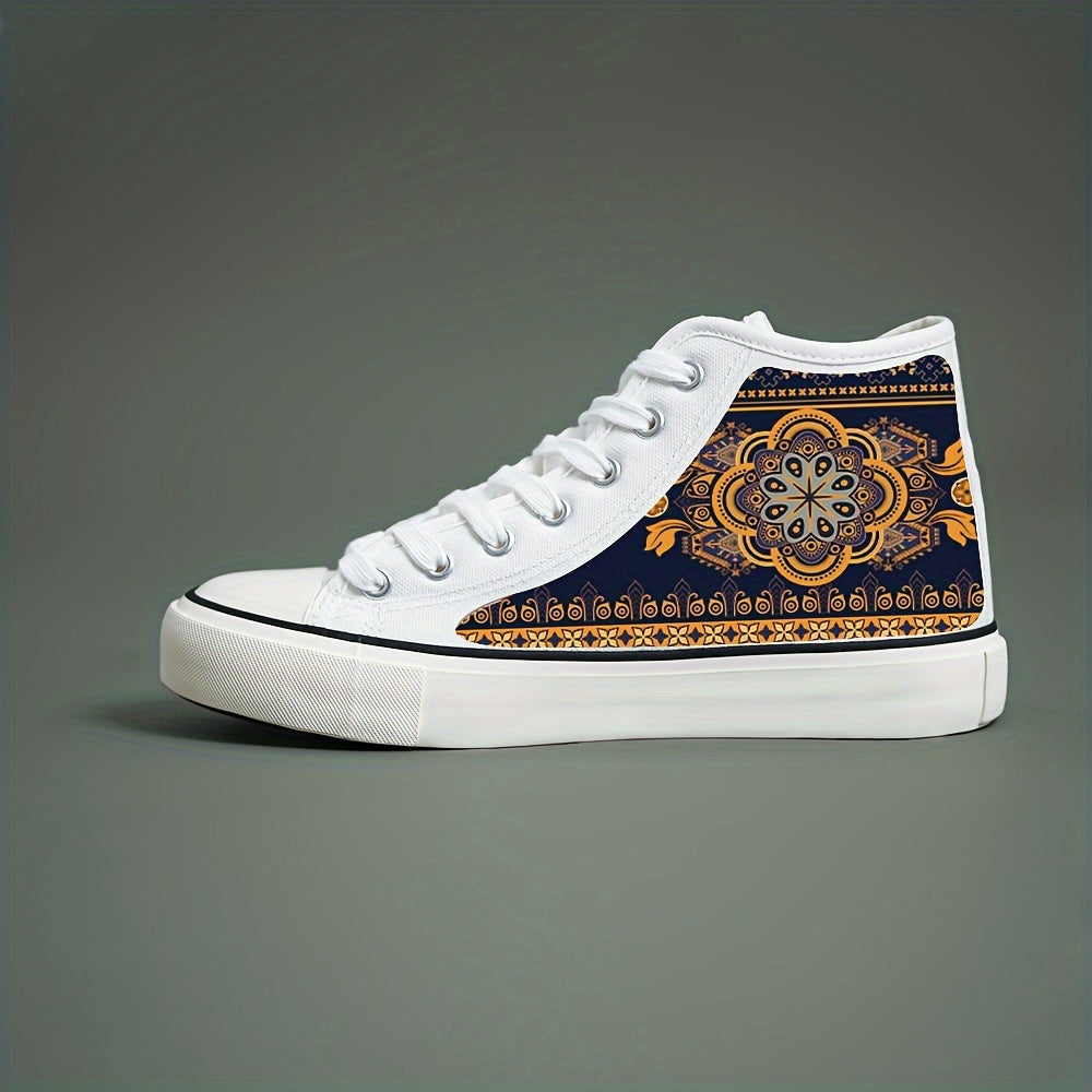 Ethnic Print High Top Canvas Sneakers, Non Slip Chunky Shoes