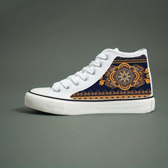 Ethnic Print Plush Lined Canvas Sneakers Fall Winter Warm Shoe