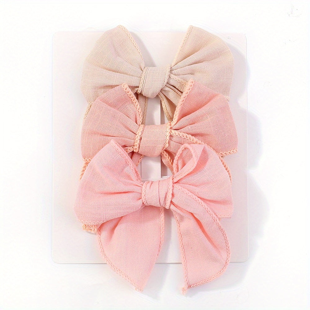 3pcs Plain Bow Hair Clips Set for Baby Girls