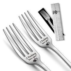 2pcs i Forking Love You 8in Dinner Forks Stainless Steel Cutlery Set