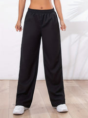 Solid Elastic Waist Straight Leg Pants Casual Loose Drape Pocket Pants