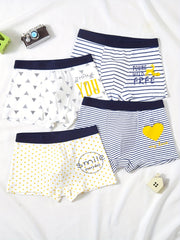 4pcs Boys Boxer Briefs Elastic Waist Stripe Polka Dot Print Soft Underwear
