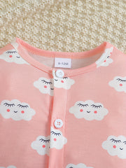 2pcs Baby Girls Clouds Print Bodysuit Set
