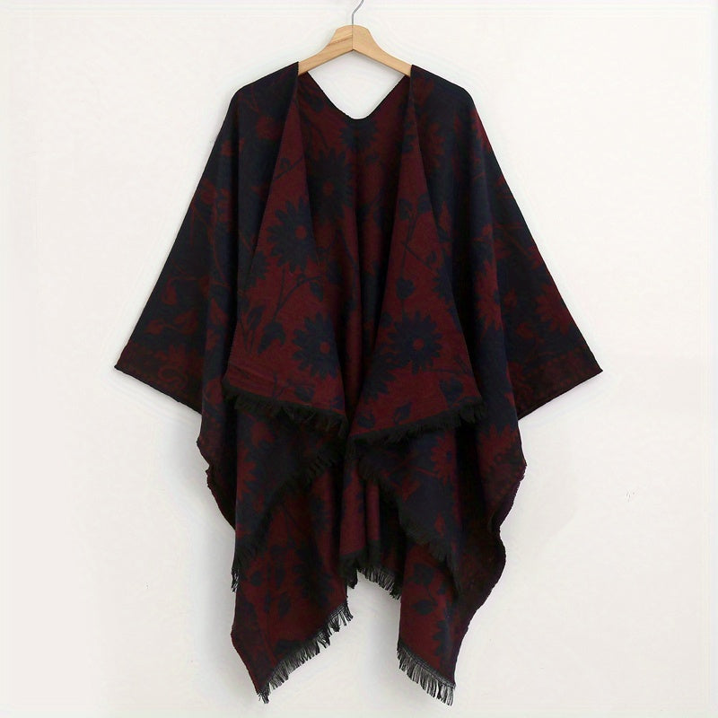 Vintage Flower Jacquard Shawl Double Wrap Cashmere Large Blanket Scarf