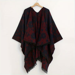 Vintage Flower Jacquard Shawl Double Wrap Cashmere Large Blanket Scarf