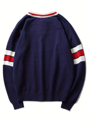 V Neck Block Pullover Sweater for Women