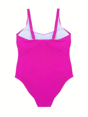 Plus Size Solid Scoop Neck One Piece Swimsuit