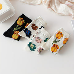 4 Pairs Rose Print Socks Soft & Mid Tube Socks Women's Stockings