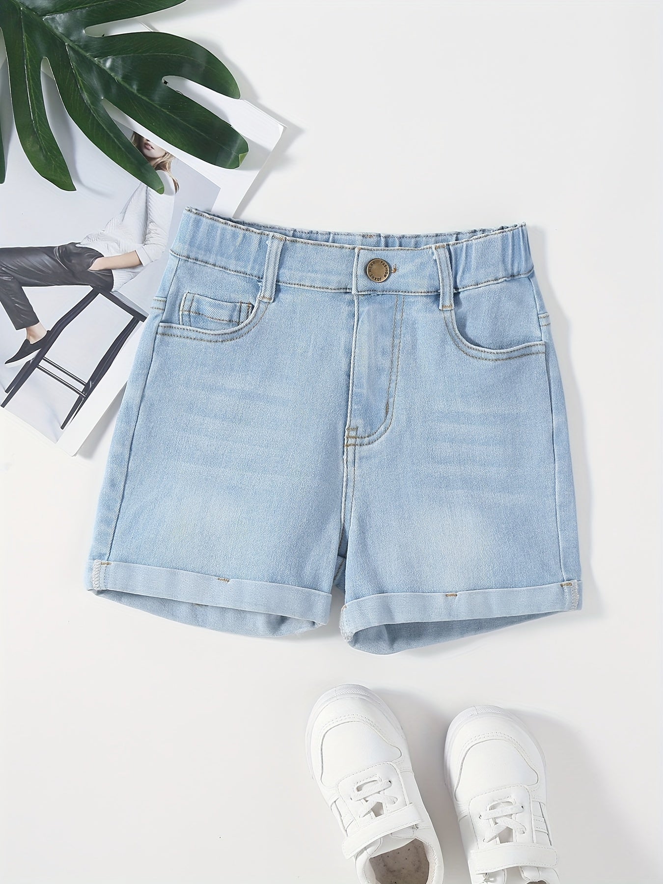Girls Vintage Style Denim Skinny Shorts Stretchy Slim Fit Casual Summer Shorts