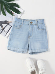 Girls Vintage Style Denim Skinny Shorts Stretchy Slim Fit Casual Summer Shorts