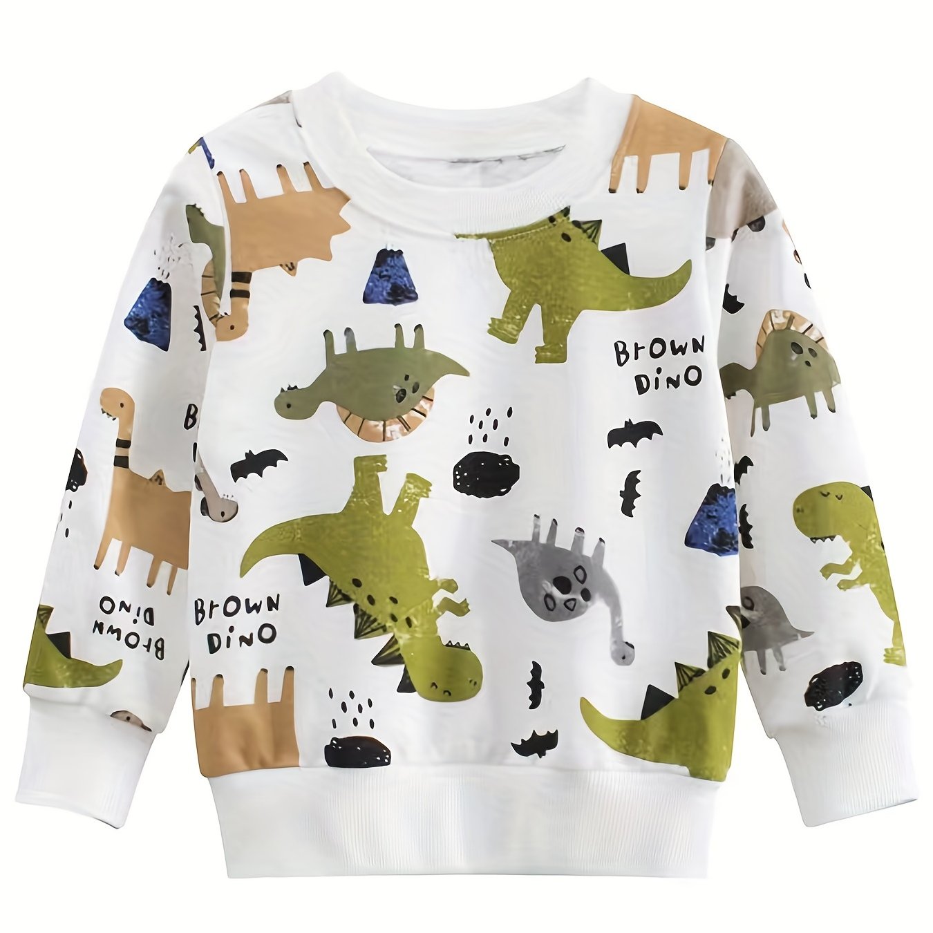 Dinosaur Full Print Boys Pullover Sweatshirt Long Sleeve Crew Neck Tops