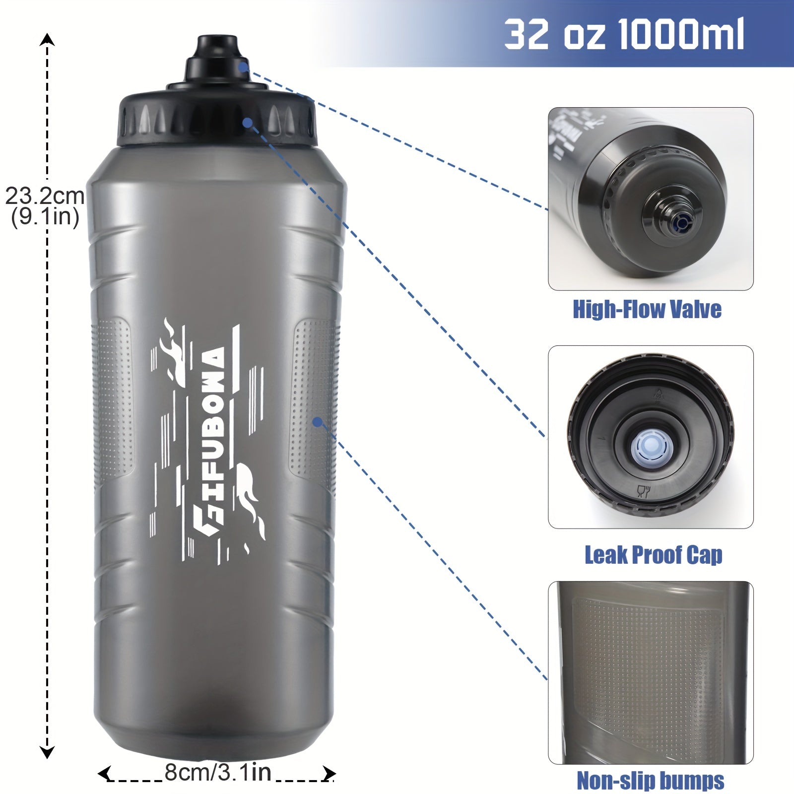 GIFUBOWA 33oz Sports Squeeze Water Bottles for Cycling Running Hiking