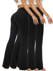 Solid Yoga Flared Pants With Pocket Stretchy High Waist Sports Bootcut