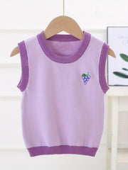 Kids Crew Neck Embroidered Sweater Vest - Various Colors