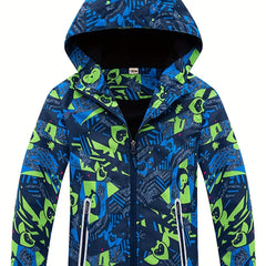 Boys Graffiti Windbreaker Fleece Lining Hooded Jacket Kids Clothing