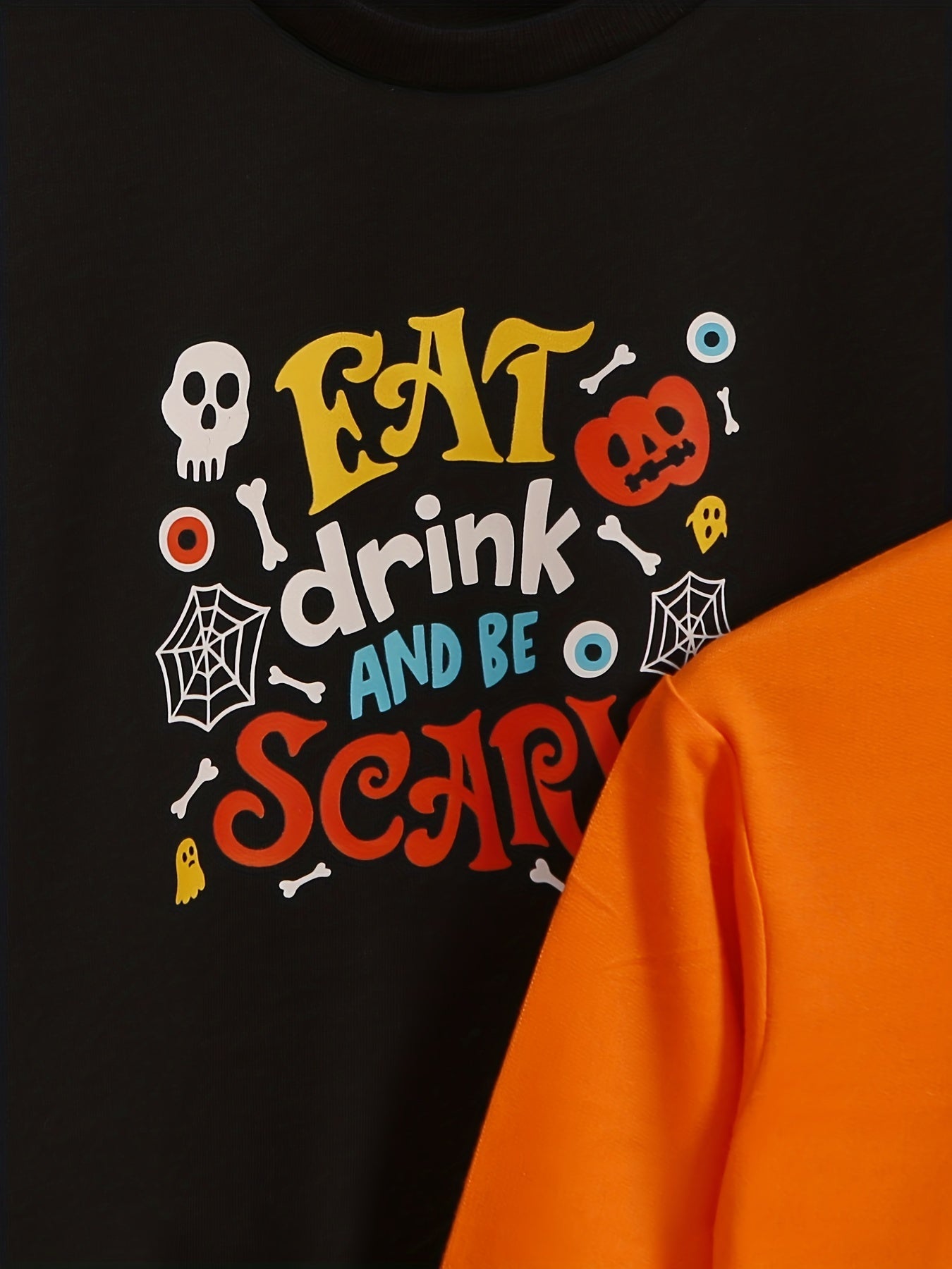 2pcs Halloween Letter Witch Boys Pullover Sweatshirt
