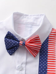 American Independence Bow Tie Shirt Boys Flag Print Top
