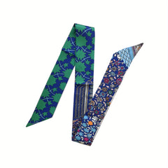 Flower Print Skinny Scarf Long Ribbon Neckerchief Satin Decorative Hair Ribbon