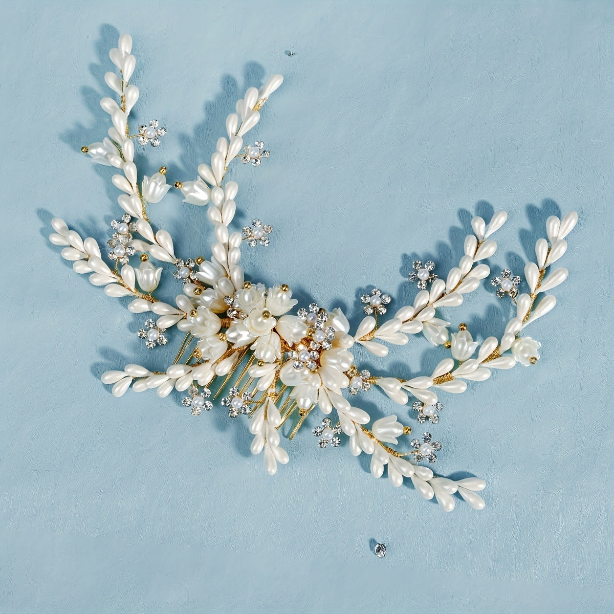 Pearl Flower Alloy Hair Comb Rhinestone Head Jewelry for Prom Party