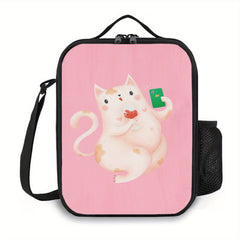 3D Cat & Wine Printed Lunch Bag - Funny Pattern Teen Lunch Tote Box