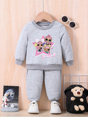 Baby Girls Cartoon Team Sweatshirt Pants Set