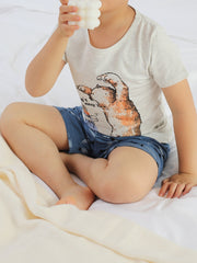 Boys Bear Print Pajama Set Crew Neck Top & Bear Paw Shorts Kids Clothes