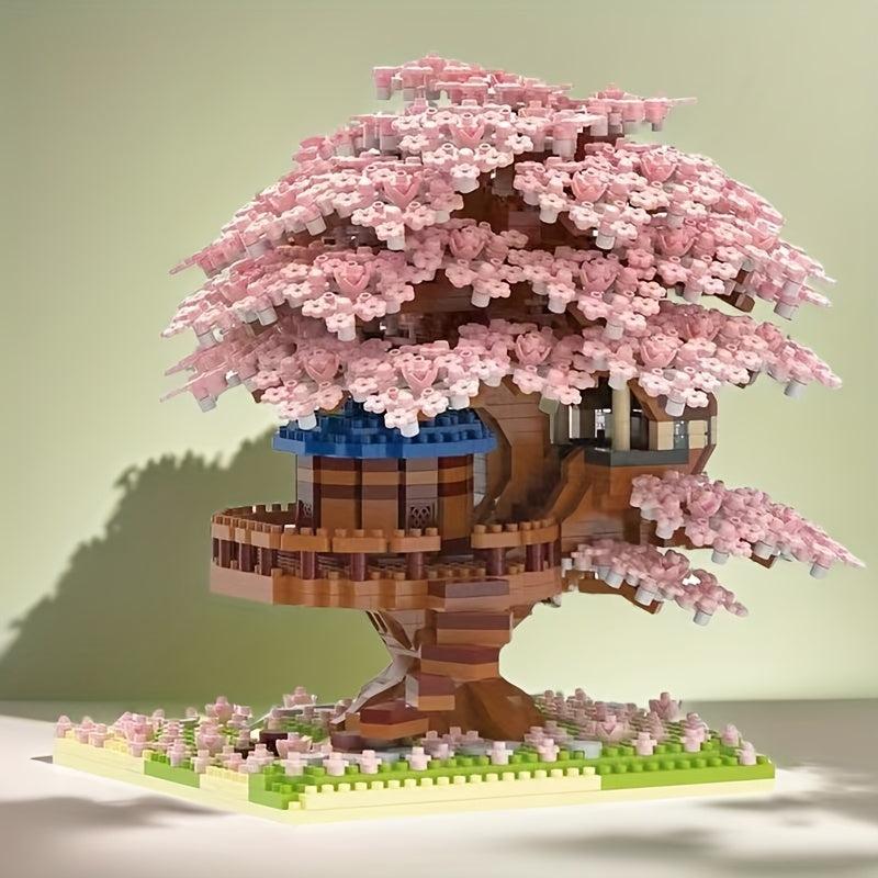 1105pcs Sakura Landscape Trees Plants House Building Blocks Set