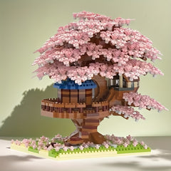 1105pcs Sakura Landscape Trees Plants House Building Blocks Set