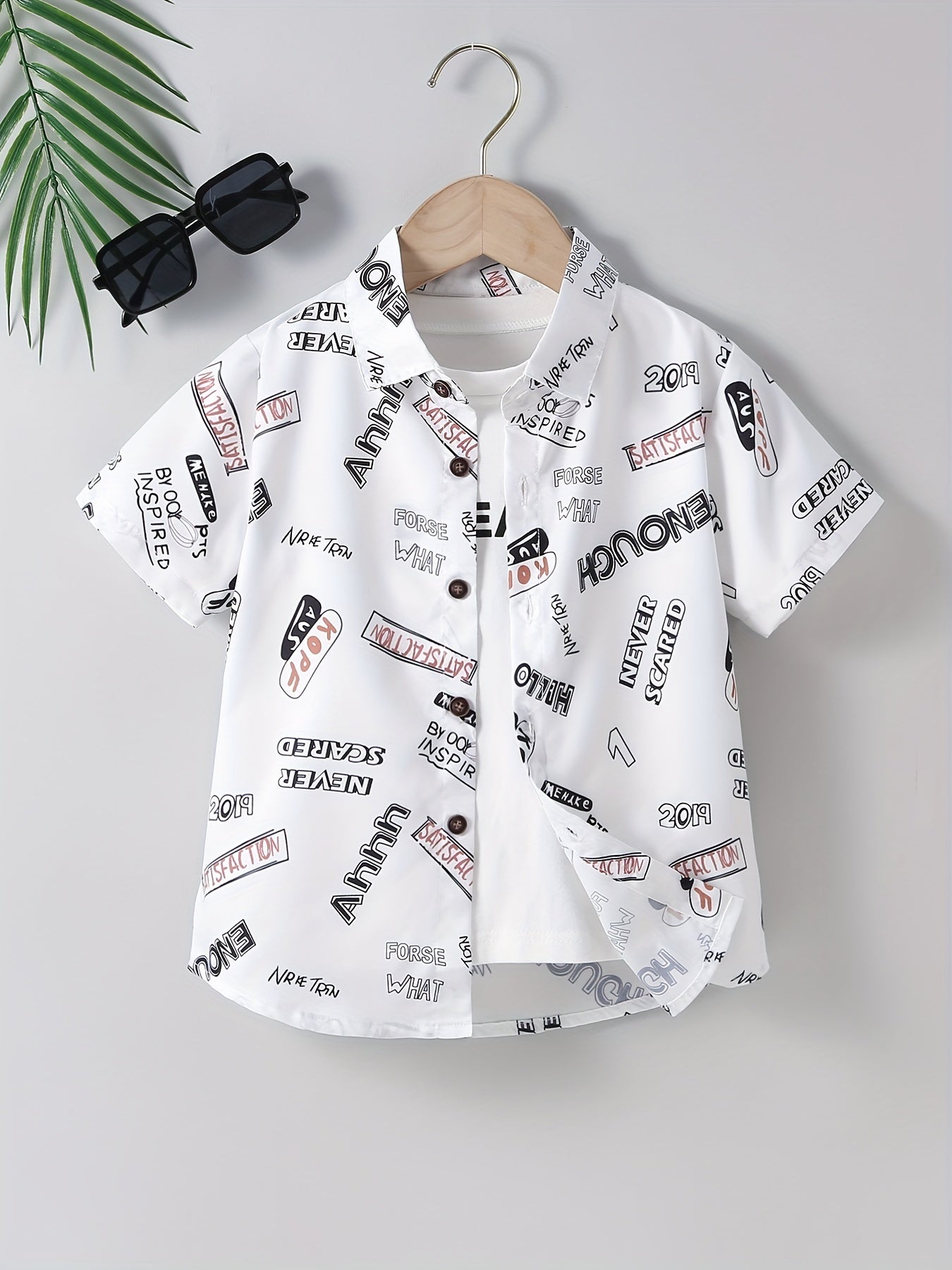 Letter Print Boys Top Lapel Shirt for Summer