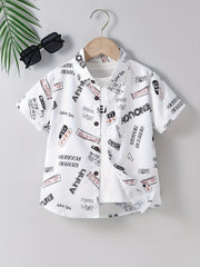 Letter Print Boys Top Lapel Shirt for Summer