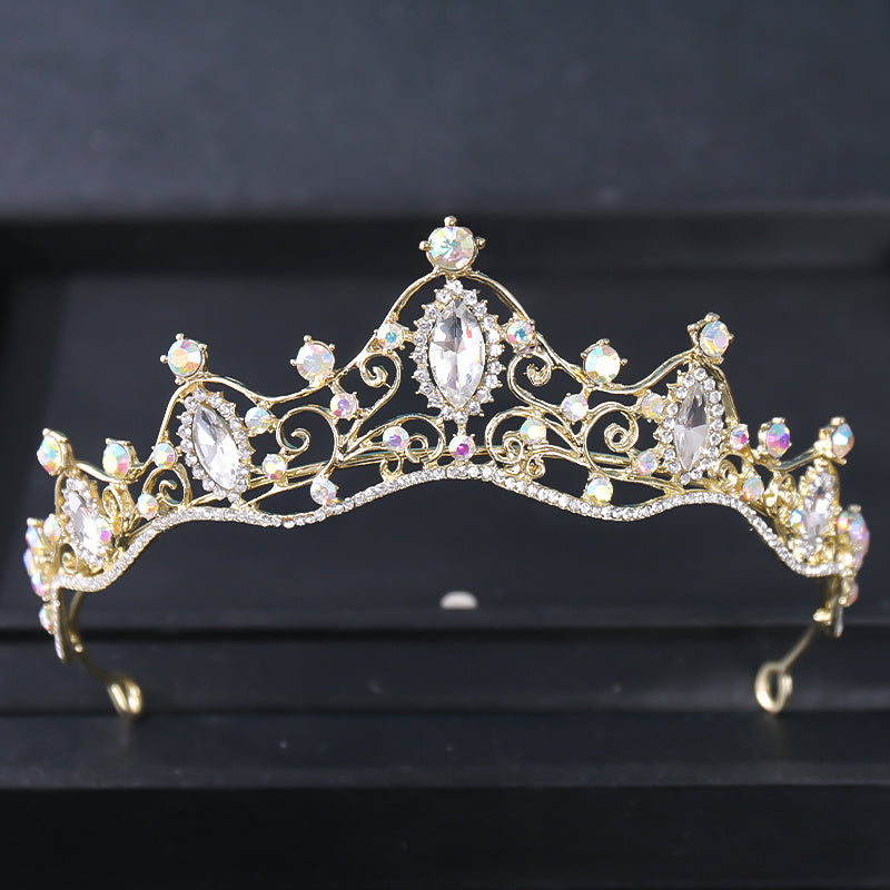 Golden Rhinestone Crown Headband Wedding Tiara