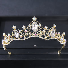 Golden Rhinestone Crown Headband Wedding Tiara